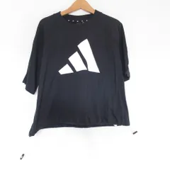 未使用 adidas アディダス ロゴプリント ドロスト 半袖 Tシャツ カットソー M ブラック レディース 古着 中古 USED