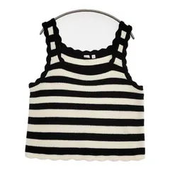 GAP ワイドボーダー ニット コットン XL ベスト オフホワイト ブラック レディース ギャップ【中古】5-1229M∞のサムネイル