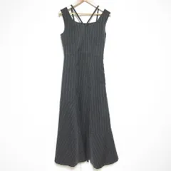 美品 And Couture アンドクチュール ストライプ ノースリーブ サイドプリーツ ロングワンピース ジャンパースカート 38 グレー レディース 古着 中古 USED