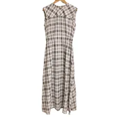 美品 SNIDEL スナイデル チェック ノースリーブ ロングワンピース F グレージュ レディース 古着 中古 USED