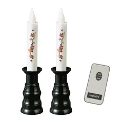 サンメニー LED ろうそく 2本セット リモコン 付属 ゆらゆら 炎 が ゆらめく ローソク 蝋燭 キャンドル 燭台 付き 仏具 小物 現代 仏壇 黒 蒔絵 桜 毎日の お供え お参り に ペット 手元供養 国産 単4電池 2本 ×2使用 直径4.0×長さ1