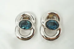 ジバンシィ ヴィンテージ イヤリング ダブルオーバル ストーン 大ぶり アクセサリー メッキ 銀 シルバー 青 ブルー GIVENCHY 6023j