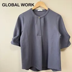 GLOBAL WORK 半袖トップス フリーサイズ くすみブルー ねじり袖 上品