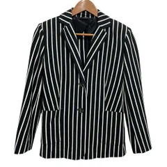美品 Weekend Max Mara ウィークエンドマックスマーラ ストライプ柄 シングル テーラードジャケット S ブラック×ホワイト レディース 古着 中古 USEDのサムネイル
