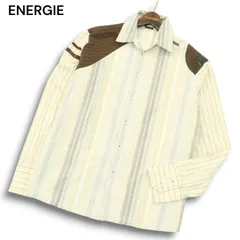 ENERGIE エナジー 通年 ロゴ 異素材 クレイジー切替★ 長袖 マルチ ストライプ シャツ Sz.L メンズのサムネイル