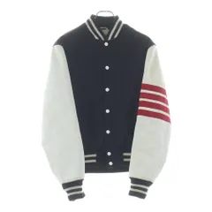 THOM BROWNE (トムブラウン) 4BAR レザー切替 スタジアムジャケット ブラック/ホワイト/レッド 01103I1030のサムネイル