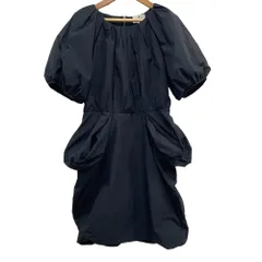 美品 LANVIN en Bleu ランバンオンブルー パフスリーブワンピース ボリュームドレス 38 ブラック レディース 古着 中古 USED