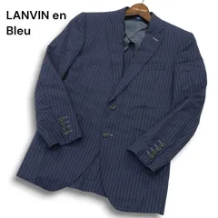 LANVIN en Bleu ランバン オン ブルー 通年 背抜き 2B ストライプ テーラード ジャケット ブレザー Sz.46 メンズ 紺 日本製のサムネイル