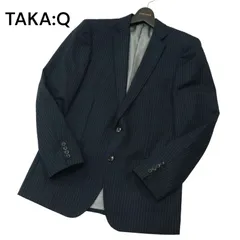 TAKA:Q タカキュー 通年 総裏 ウール混★ SLIM FIT ストライプ テーラード ジャケット Sz.Y5　メンズ ネイビー ビジカジ