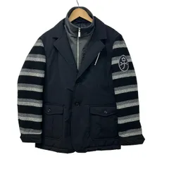 カステルバジャック コート サイズ48 XL メンズ美品  - 黒×ダークグレー×マルチ 長袖/ボーダー/異素材切替/襟部分着脱可/秋/冬のサムネイル