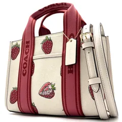 未使用に近い COACH コーチ ストロベリー プリント 2WAY トートバッグ ハンドバッグ ショルダーバッグ 斜めがけ レザー キャンバス チョーク ピンク 苺 フルーツ 総柄 希少 人気 レディース ギフト プレゼント 鞄 お出かけ かわいい