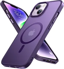 Miracase いphone14 ケース【Magsafe対応・MIL米軍規格】耐衝撃iPhone14 ケース 6.1インチ、 指紋防止、黄ばみ防止、傷防止 、ストラップホール付き、薄くて肌に優しいデザイン、金属ボタン、マット、フロスト、半透明、深い紫