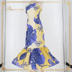 フラダンス 衣装 good times グッドタイムス ワンピース ドレス ブルー系 ハワイ製 ハイビスカス柄 花柄 植物柄 ハワイアンプリント アロハ フラ ダンス レッスン 練習 青 黄 イエロー系 アメリカンスリーブ 華やか 鮮やか かわいい おしゃれ