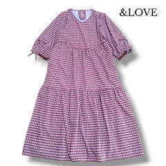 &LOVE　アンドラブ 大人が魅せるギンガムプリントティアードワンピース L　パープル　ロングワンピ リボン袖 大人可愛い ゆったり　春夏　体型カバー　ガーリー　ロゴ入りのサムネイル