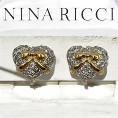 NINA RICCI　ニナリッチ　イヤリング　ハートモチーフ　リボン　ラインストーン　ゴールド　ヴィンテージ　アクセサリー