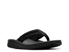 クラークス メンズ シューズ サンダル Clarks Wesley Surflip Flop Black Leather ブラック