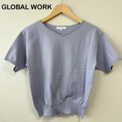 GLOBAL WORK サマーニット 半袖 Vネック ブルー Sサイズ