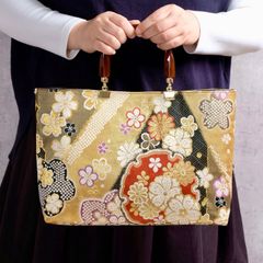 帯リメイクバッグ バンブーバッグ 袋帯 夢幻に咲く花 和装バッグ 正絹