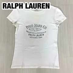 POLO JEANS CO. RALPH LAUREN ポロジーンズ ビッグプリント 半袖Tシャツ S  ホワイト 白 フレンチスリーブ インパクト21 着丈53cm 肩幅38cm 身幅(脇下)38cm 袖丈11.5cm【古着】