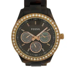 FOSSIL(フォッシル) 腕時計美品  - ES-2923 レディース ラインストーンベゼル/シェル文字盤 ダークブラウン×グレーシェルのサムネイル