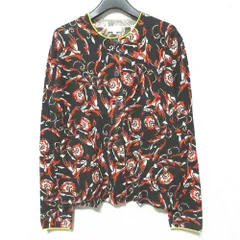 良品 ESCADA SPORT エスカーダスポーツ 総柄 クルーネック ニットカーディガン S ブラック レディース 古着 中古 USED