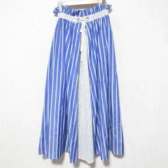 良品 RAY BEAMS レイビームス ストライプ 切替 ロング イージー フレアスカート 1 ブルー×ホワイト レディース 古着 中古 USED