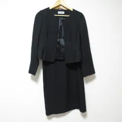 美品 LES MUES レミュー AOKI ノーカラージャケット ひざ丈 ワンピース フォーマル スーツ アンサンブル 7号 ブラック レディース 古着 中古 USED