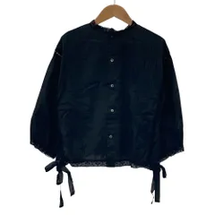 美品 BEAUTY&YOUTH ビューティーアンドユース コットンローンレース7分袖ブラウス 1621-162-1252 ブラック レディース 古着 中古 USED