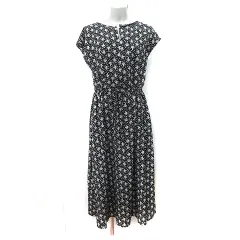 アーバンリサーチ URBAN RESEARCH ワンピース ロング フレンチスリーブ 花柄 F 黒 ブラック 白 ホワイト /YI