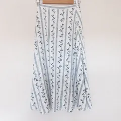 美品 IENA DEVEAUX sese イエナ ストライプ フラワー フレアスカート 34 ホワイト ブルー レディース 古着 中古 USED