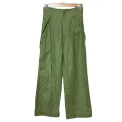 良品 Spick and Span スピックアンドスパン サスペンダー付き ハイウエスト リネンコットン ワイドパンツ 36 グリーン レディース 古着 中古 USED