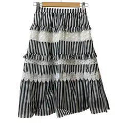 未使用 Chesty チェスティ Fabric Mix Skirt ティアード ミディスカート サイズ0 ブラック×ホワイト レディース 古着 中古 USED