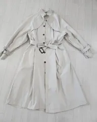 カーキ アイボリー ベルト付き トレンチ コート 兼 ONE PIECE (55-細66)