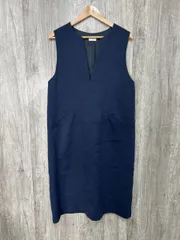 green label relaxing グリーンレーベルリラクシング ユナイテッドアローズ ツイル キーネック ジャンスカ Iライン ワンピース sizeF/紺 ■■ レディース
