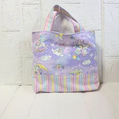 ハンドメイドミニレッスンバッグ☆紫ユニコーン×カラフルストライプ☆