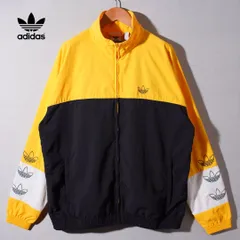 アディダスオリジナルス adidas ORIGINALS ナイロンジャケット XL  イエロー ブラック ロゴ刺繍 BLOCKED WARM UP JACKET ストリート オーバーサイズ ビッグシルエット スポーツミックス 古着