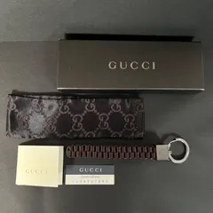 【管2603-497】GUCCI グッチ キーリング キーホルダー 編み込み ブラウン × シルバーカラー 箱付き 小物 アクセサリー