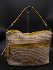 MICHEL KLEIN ミッシェルクラン 2WAY 編み込み セミショルダー バッグ グレーｘ白ｘマスタード ■◇ レディース