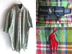 希少 90sビンテージ Ralph Lauren ラルフローレン BLAKE ポロポニーロゴ刺繍 半袖 チェックシャツ BDシャツ M 緑 赤 USA企画