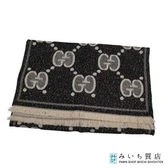 GUCCI グッチ マフラー 598993 3GC15 GGウール ラメ ジャカード ブラック×ベージュ タグ外れ H22697のサムネイル