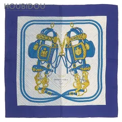 エルメス HERMES スカーフ カレ90 CARRE シルク ホワイト×ブルー 【BRIDES de GALA/ブリッド ドゥ ガラ】 【中古】
