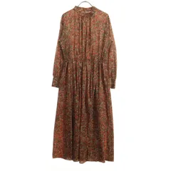 美品 green label relaxing グリーンレーベルリラクシング 総柄 長袖 スタンドカラー ロングワンピース 38 オレンジ系 ユナイテッドアローズ レディース 古着