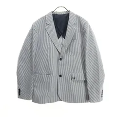 FRED PERRY フレッドペリー ストライプ柄 バイカラー 長袖 テーラードジャケット L ネイビー系 メンズ 古着