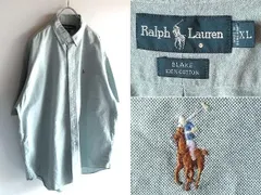 希少 90sビンテージ Ralph Lauren ラルフローレン BLAKE ポロポニーロゴ刺繍 半袖 オックスフォード BDシャツ XL セージグリーン USA企画