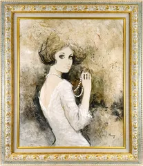 ベルナール・シャロワ 「真珠のネックレス」 油絵・油彩画 絵画