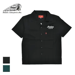 【新品】 Indian インディアン Embroidery Open Collar Shirt MOTOCYCLE メンズ/レディース ブラック/グリーン M-Lのサムネイル