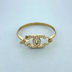 CHANEL シャネル ココマーク フェイクパール ラインストーン ヴィンテージ バングル レディース メタル ゴールド 中古