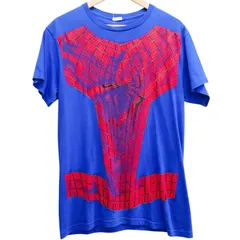 プリントTシャツ 半袖 メンズL相当 古着 ビッグプリント アメコミ風 ブルー 青 ストリート ユニセックス 個性派 夏服 ヴィンテージ風 インパクト