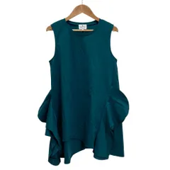 美品 LANVIN en Bleu ランバンオンブルー アシンメトリーノースリーブチュニックカットソー 38 グリーン レディース 古着 中古 USED