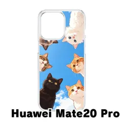 【新品未使用】Huawei Mate20 Pro クリア ハードケース (覗き見にゃんこ達) 覗き込む猫 青空 イラスト 可愛い おしゃれ cl-cat7-mate20pro-442